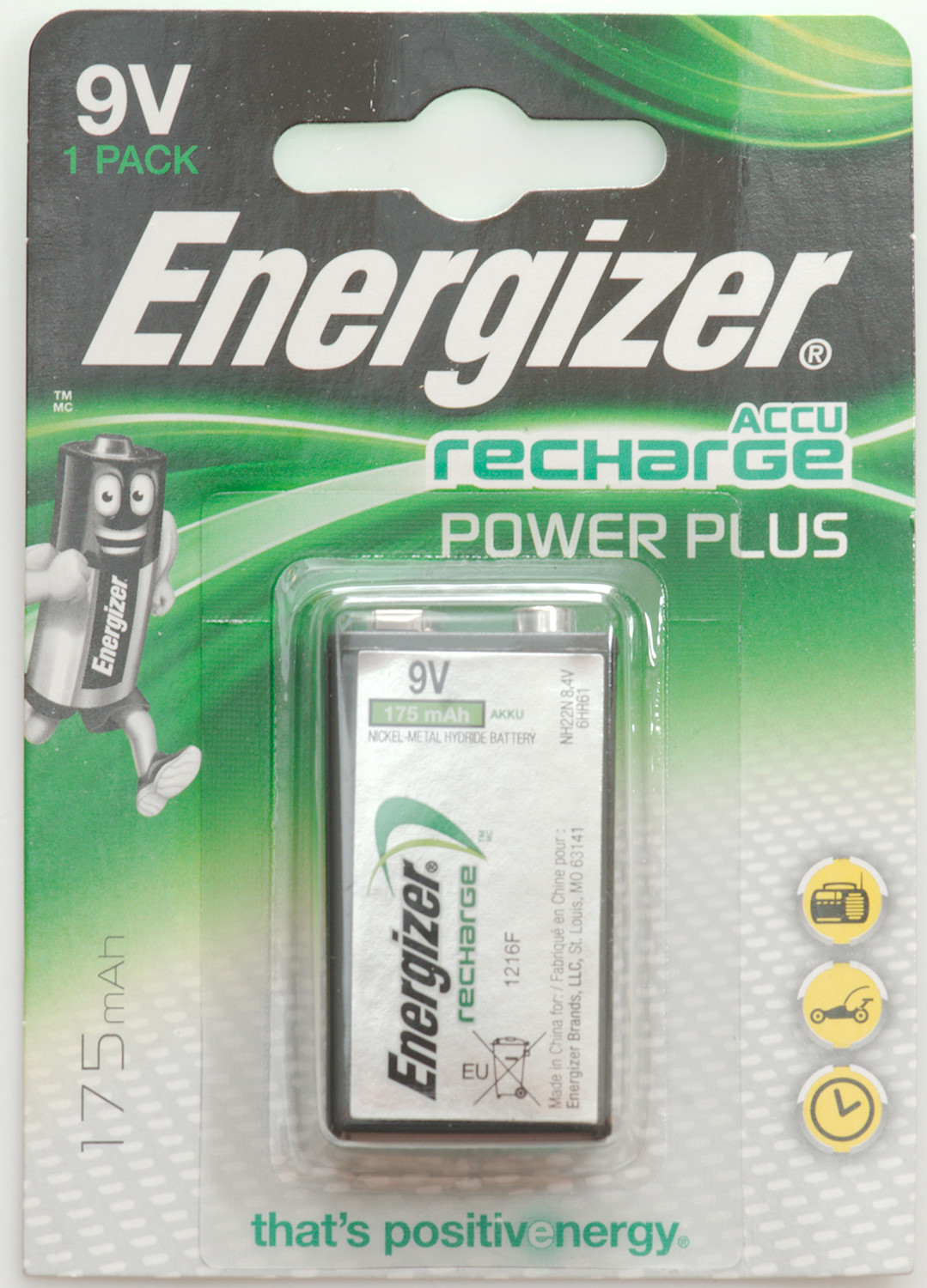 Pile rechargeable 9V NIMH - accu 9V HR622 175mAh Energizer - par 1